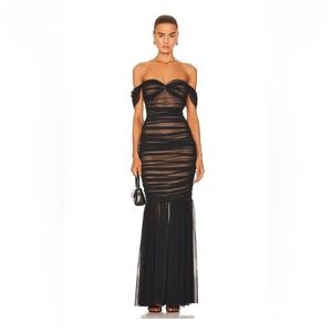 Norma Kamali Walter Fishtail gown in black mesh XS